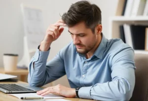 Homme inquiet à propos du paiement de ses impôts.